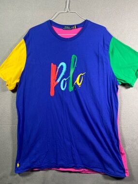 Polo Ralph Lauren Shirt Mens Sz 2XB Multicolor Polo Logo Graphic Colorblock B&T
